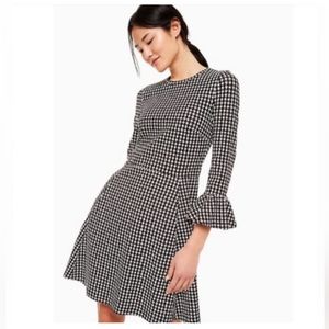 Kate Spade Women Size S Black White Houndstooth Ponte Ruffle Sleeve Short Dress